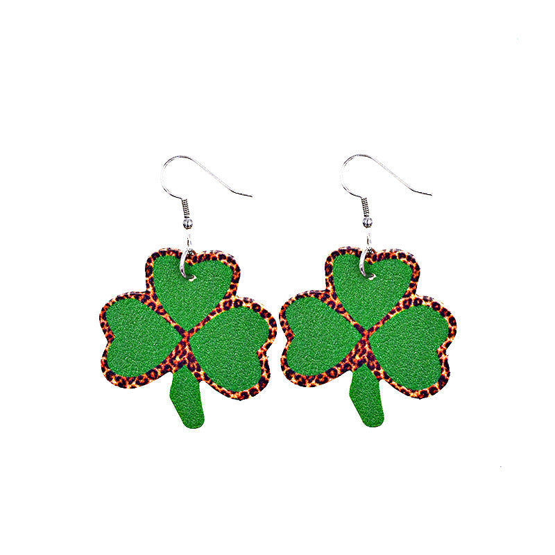 Wholesale 30PCS Clover Hat St. Parker's Day Leather Earrings