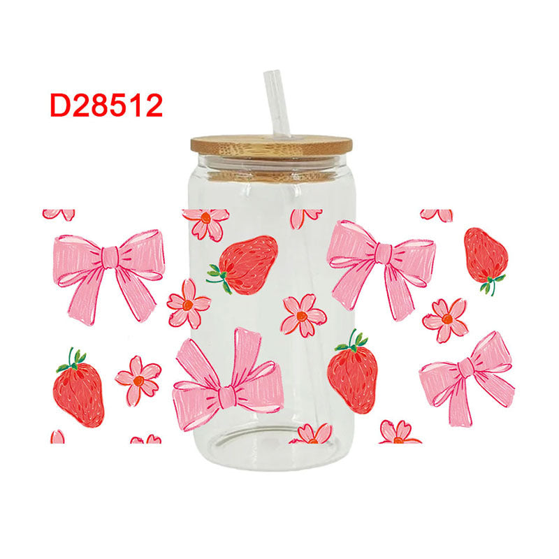 Wholesale Pink minimalist bow 16oz Cup UV DTF Wraps