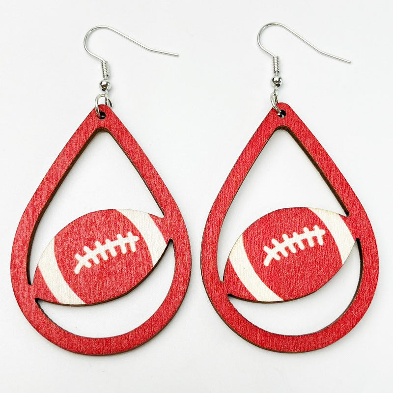 Wholesale 2 Pair/Pack Sports Wooden Football Teardrop Shape Simple Cheerleading Retro Casual Earrings