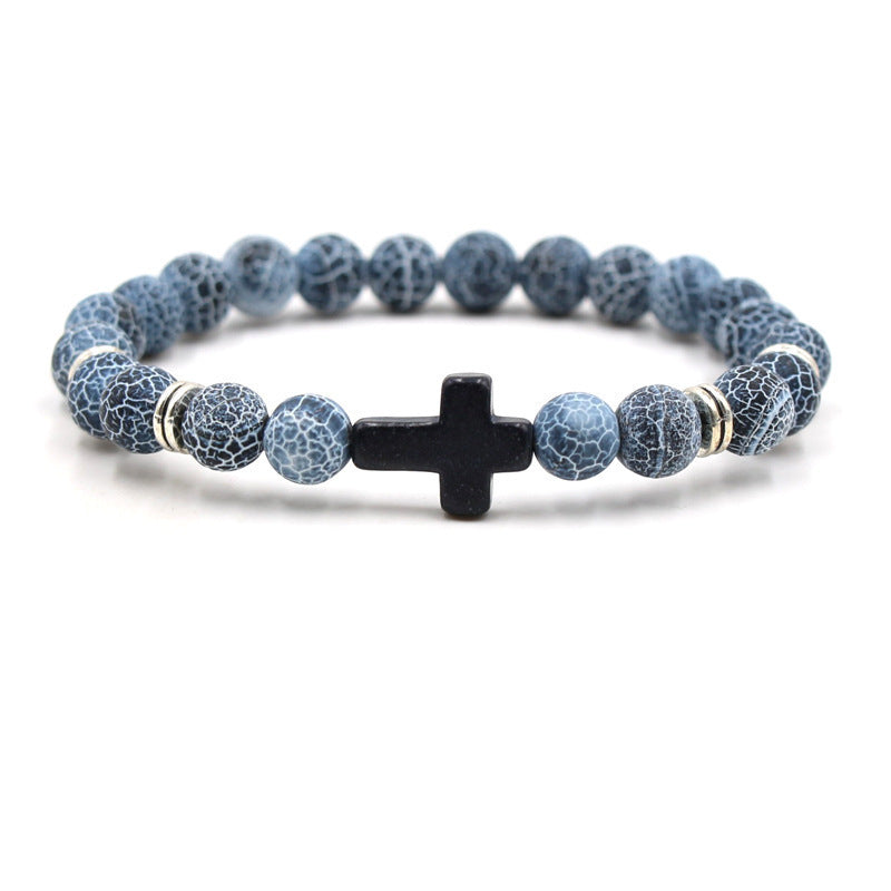 Wholesale Fashion Natural Stone Black Cross Elastic Bracelet Unisex Jewelry Accessory Gift