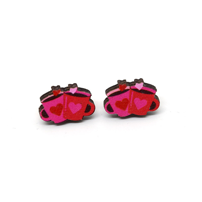 Wholesale Cartoon Valentine's Day Christmas Wood Earrings