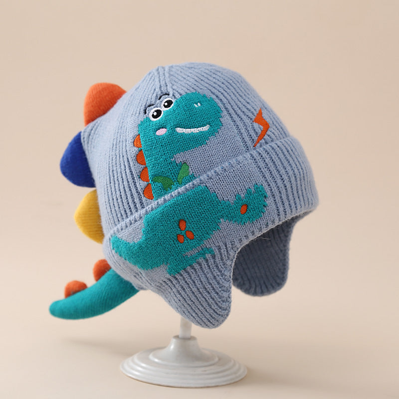 Wholesale Children's Autumn and Winter Cute Super Cute Dinosaur Knitted Wool Cartoon Windproof Earmuffs Thick Warm Hat