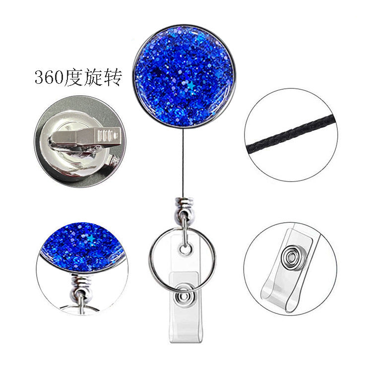 Wholesale UV Electroplated Resin Diamond Glitter Sequins Retractable Keychain
