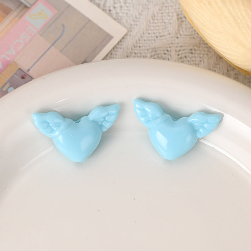 Wholesale 10 pcs Acrylic Heart Wings Necklace Pendant with Hole Beads