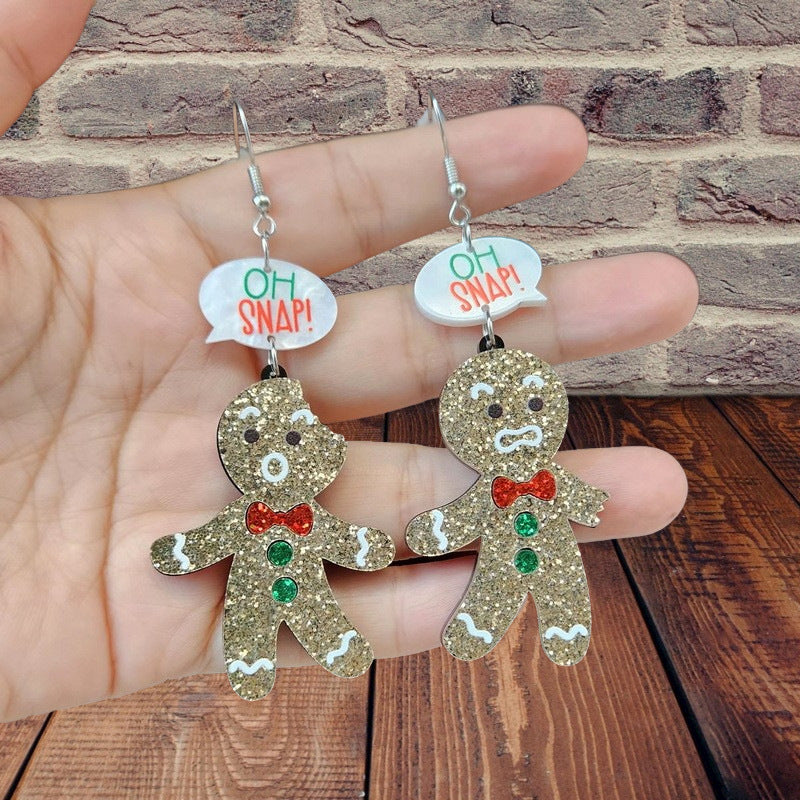Wholesale Exaggerated Christmas Gingerbread Man Acrylic Glitter Earrings Fashion Party Jewelry Gift