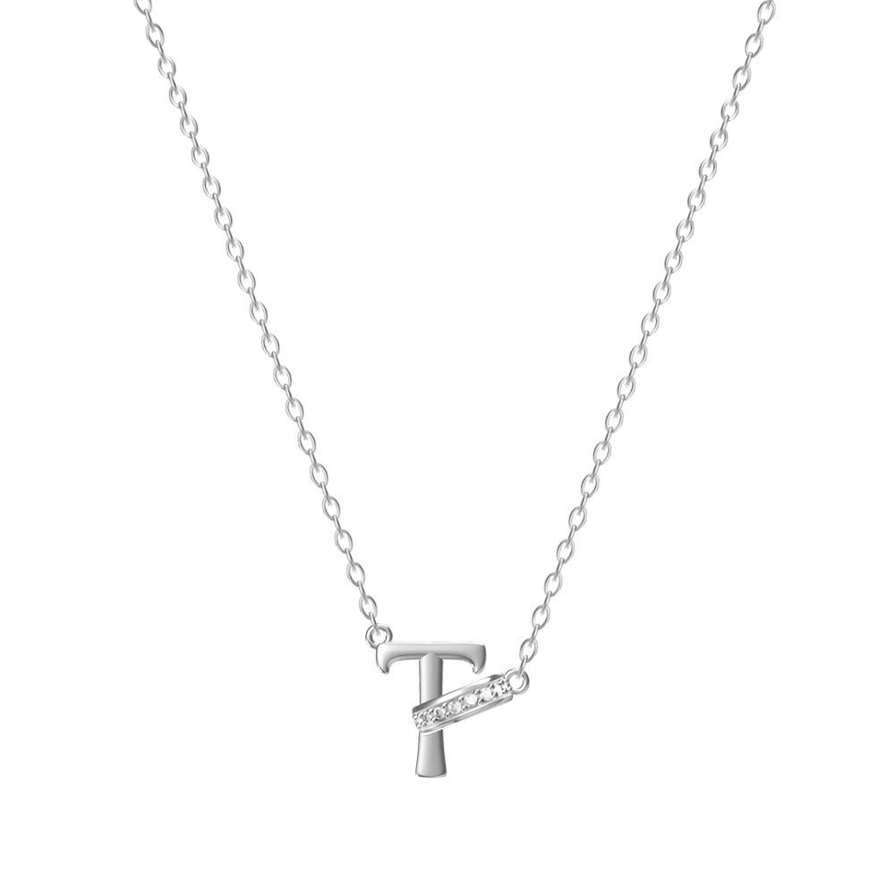 Wholesale 26 letter titanium steel necklace with diamonds