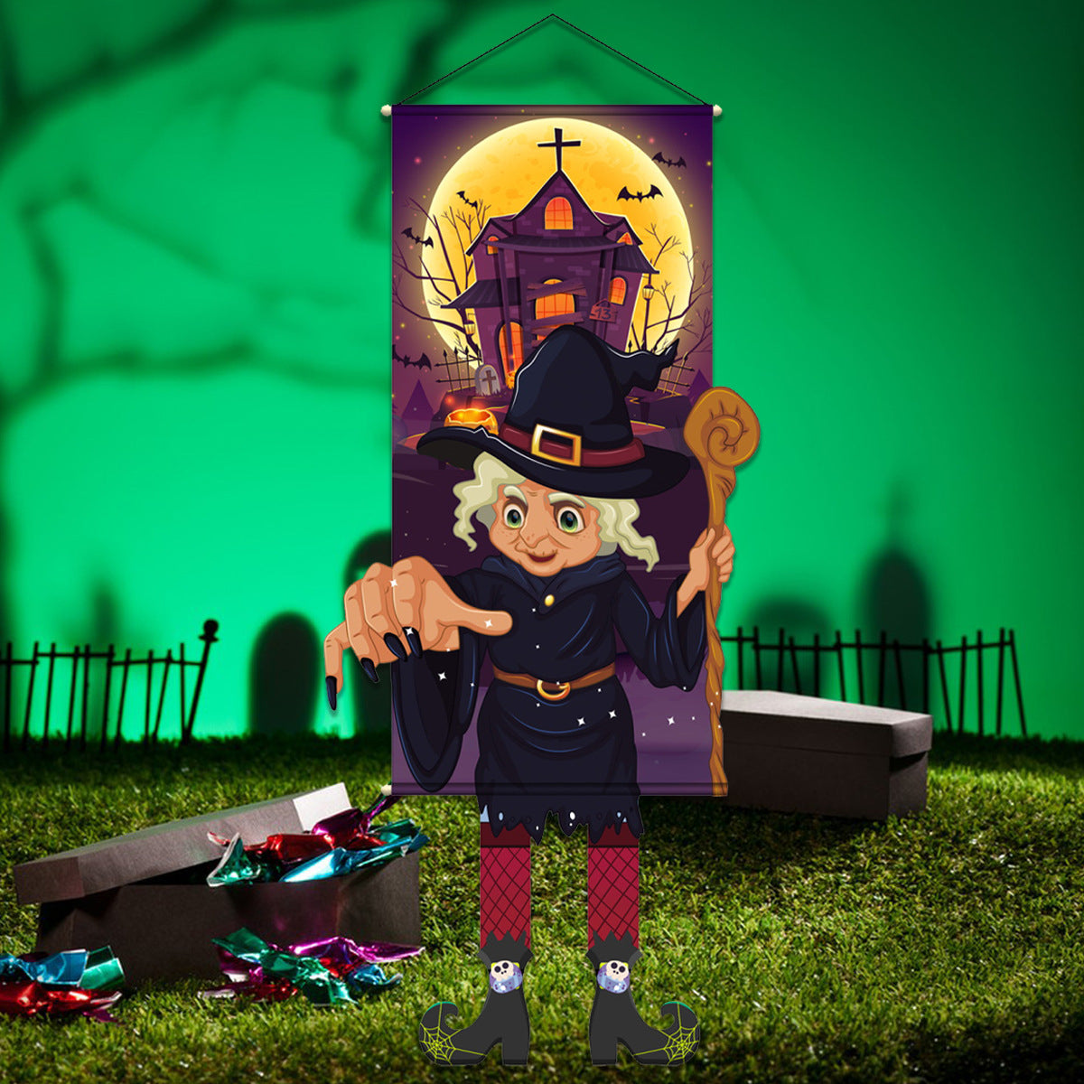 Wholesale Halloween Long Legs Dangling Elf White Ghost Hanging Flag Garden Non-woven Outdoor Banner