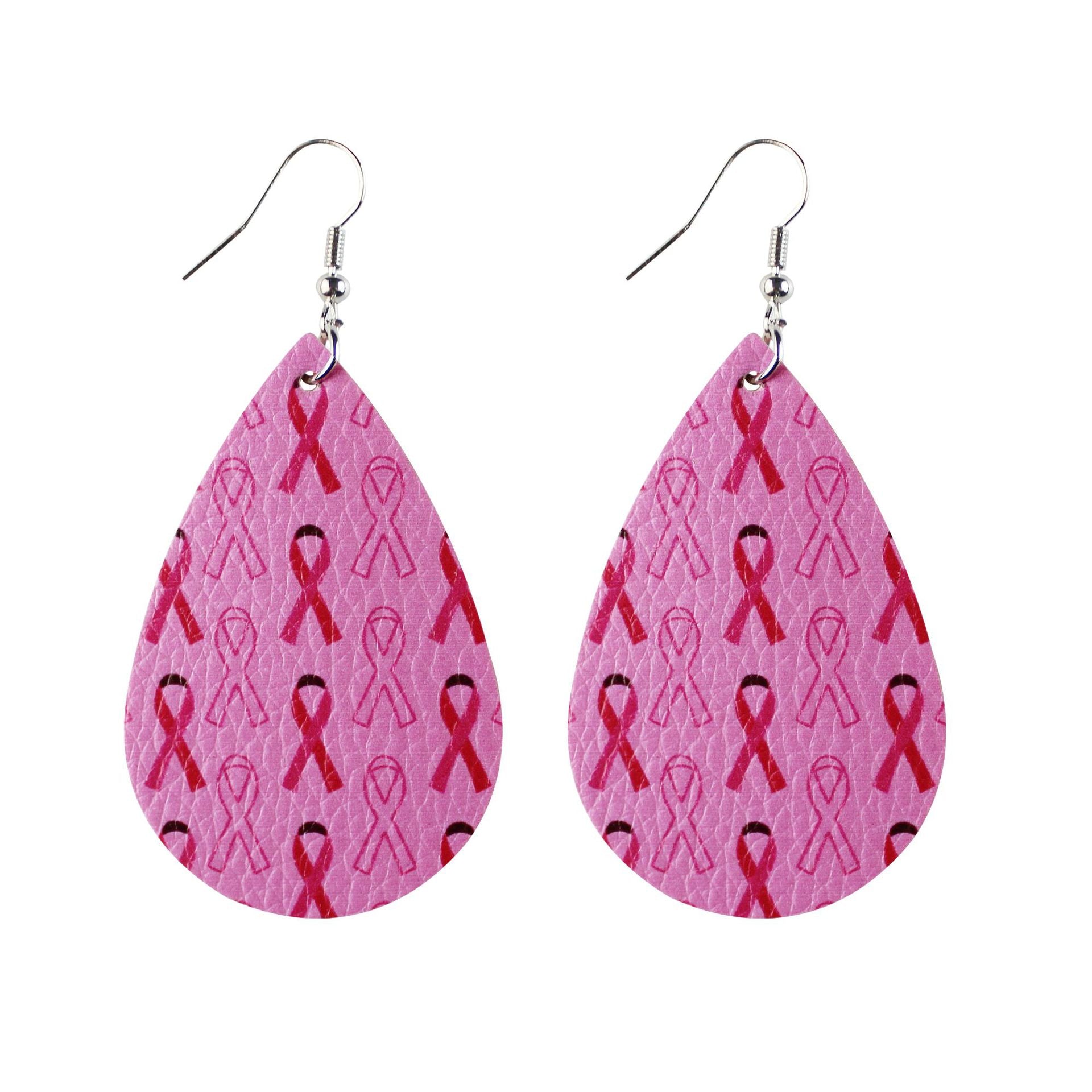 Wholesale  16 Pair Pink Ribbon Faux Leather Drop Earrings Women Breast Pendant Earrings
