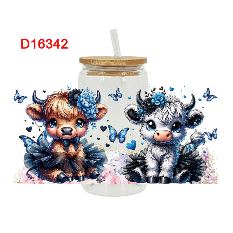 Wholesale Colorful flower calf   16oz Cup UV DTF Wraps