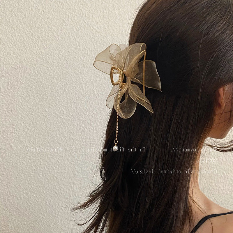 Wholesale Mesh Tassel Cloth Bow Hair Clip