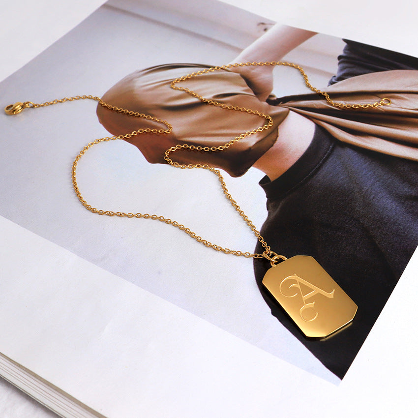 Wholesale 2PCS Stainless Steel Gold Plated Letter Square Necklace