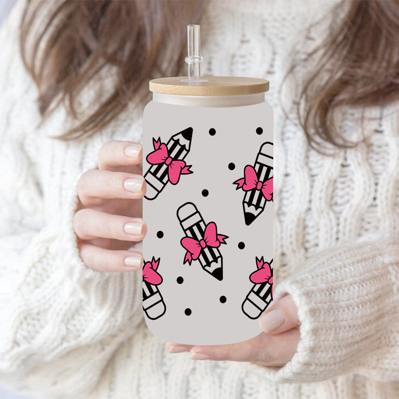 Wholesale Colorful Stationery School Bus Teacher's Day 16oz Cup UV DTF Wraps