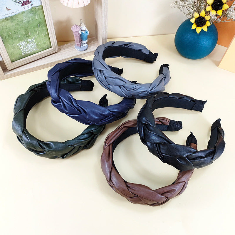 Wholesale PU leather braided braid headband hair pressing non-slip fashionable all-match headband