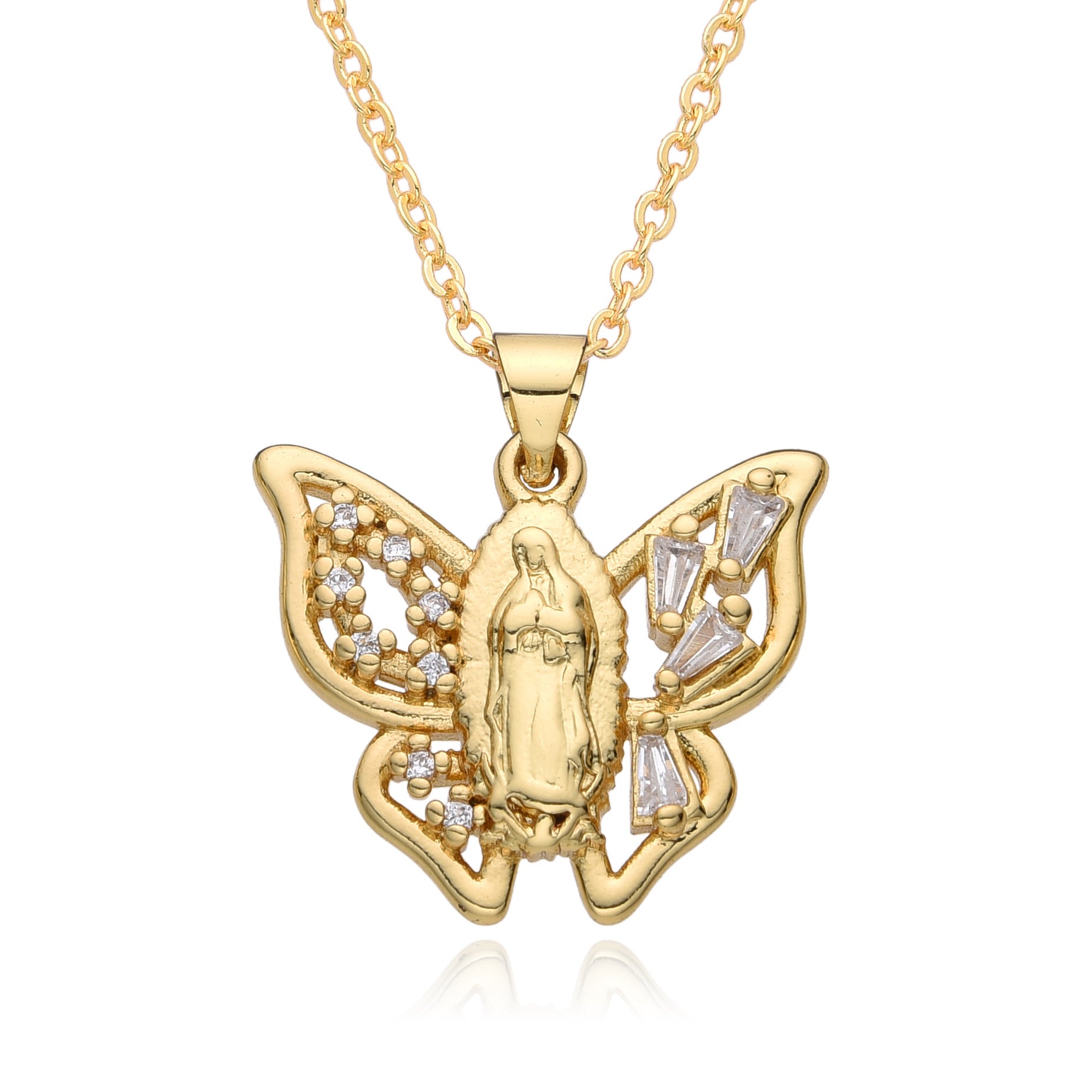 Wholesale Copper Gold Plated Micro-paved Butterfly Pattern Necklace