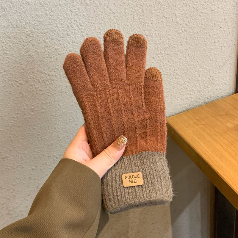 Wholesale Autumn and Winter Warm Anti-slip Plus Velvet Imitation Alpaca Knitted Touch Screen Gloves