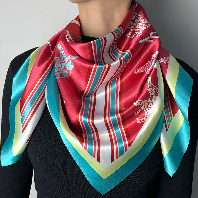 Wholesale Fashion Printed Bull Elephant Cactus Large Square Scarf Silky Scarf