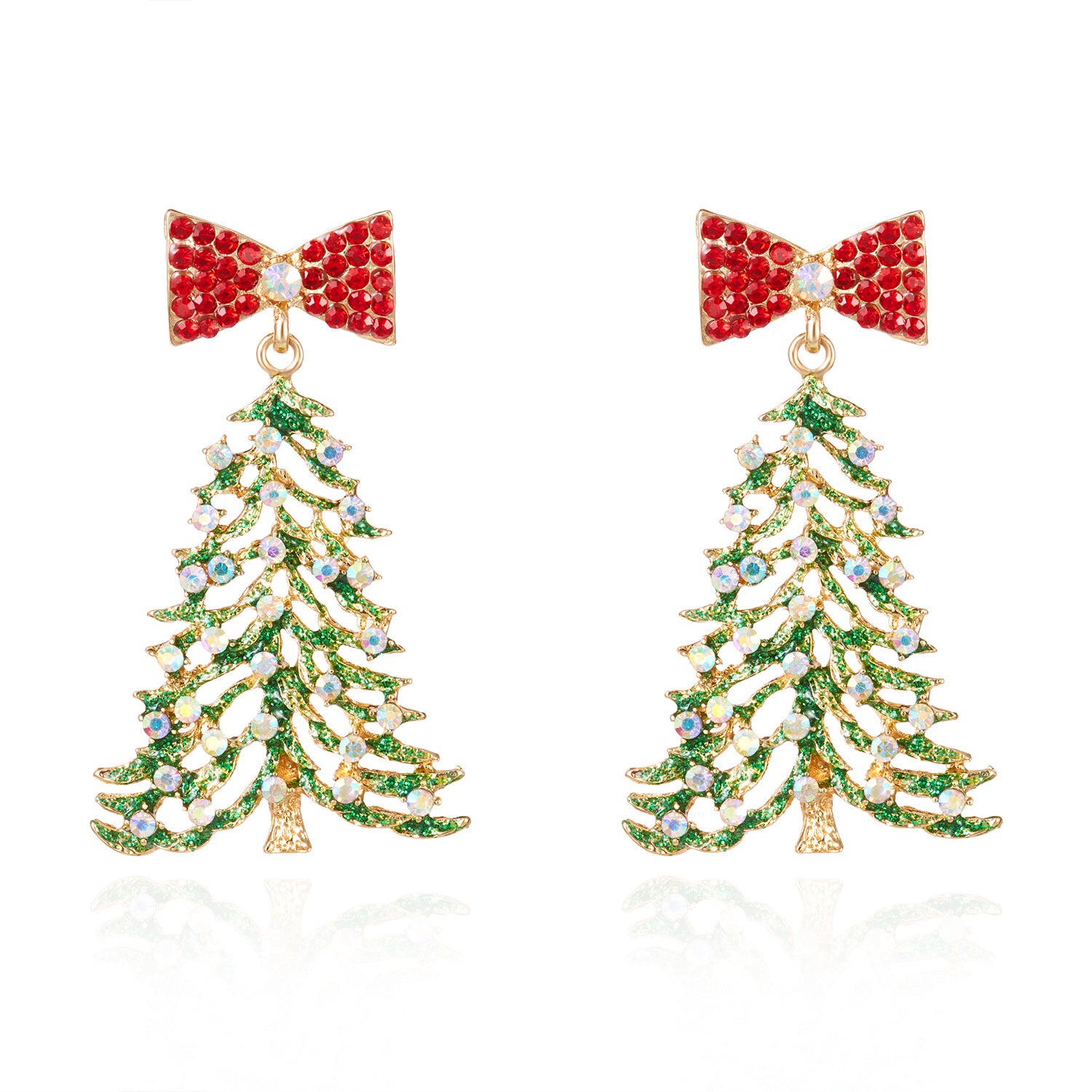 Wholesale Colorful diamond Christmas tree earrings