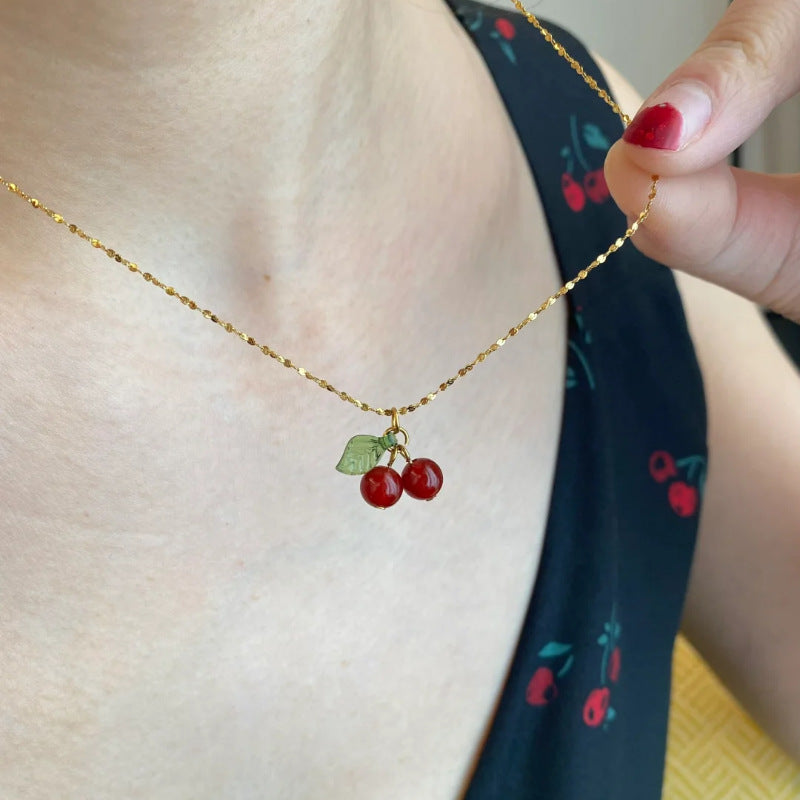 Wholesale Burgundy cherry necklace clavicle chain