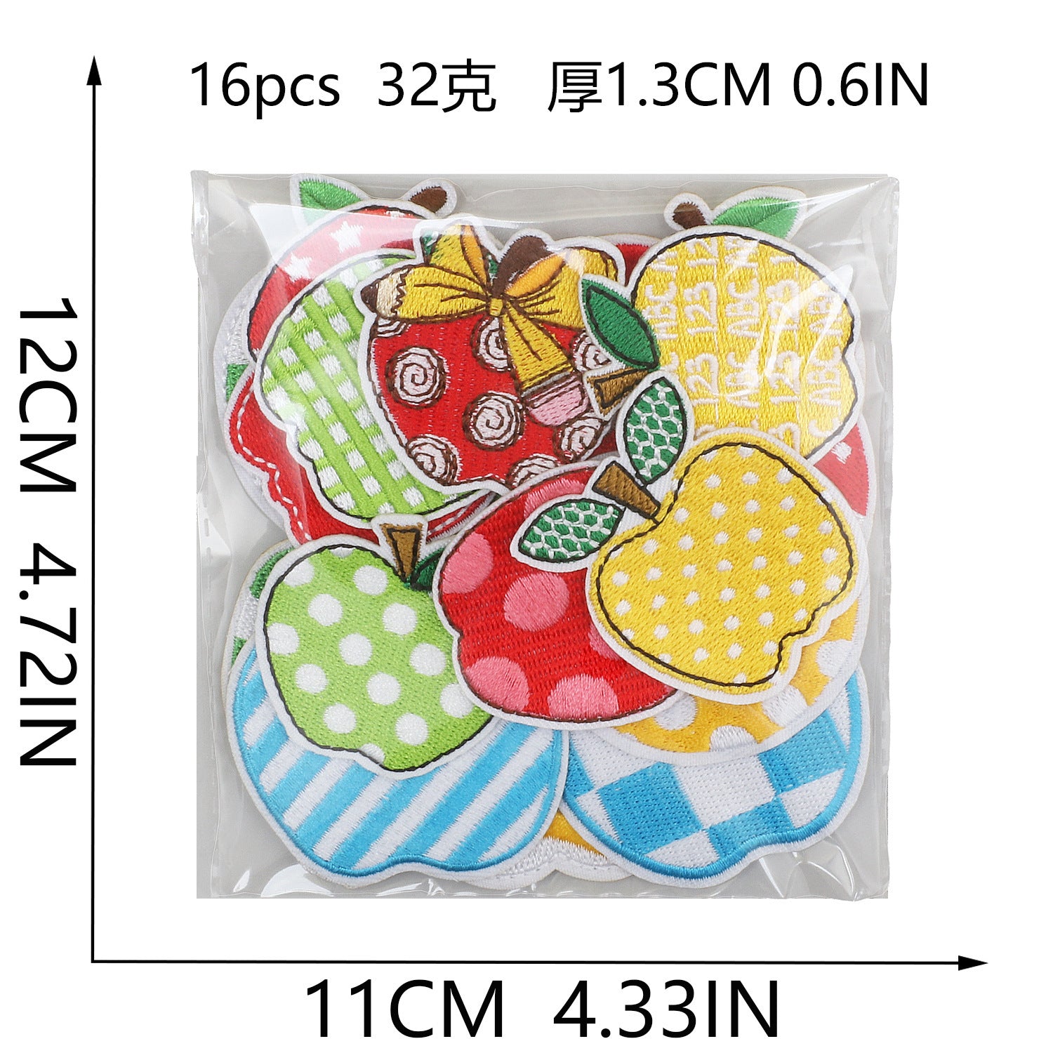 Wholesale Colorful checkered apple embroidery DIY Patches