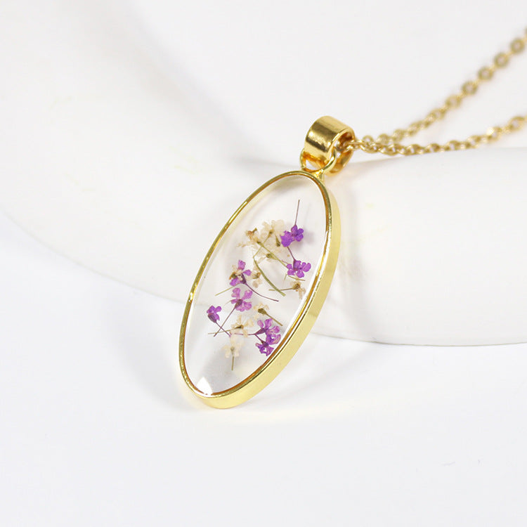 Wholesale 12pcs Colorful Baby's Breath Dripping Resin Natural Dried Flower Plant Specimen Necklace