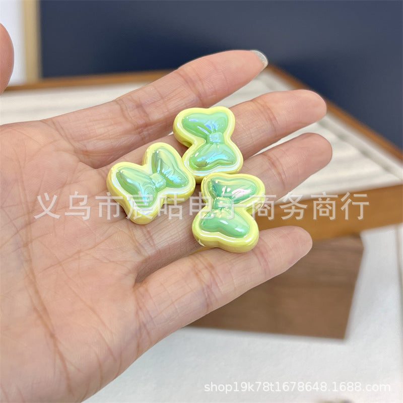 Wholesale 10pcs UV Color Plated Double Color Bow Acrylic Beads
