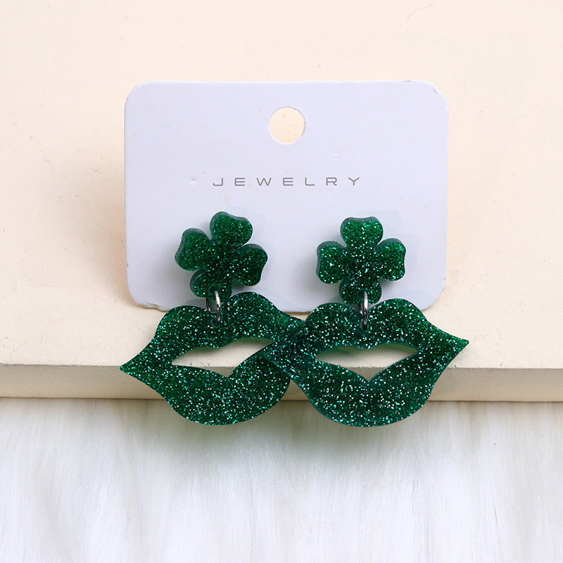 Wholesale  St.  Patrick' s Day Beer Festival  Vintage Clover  Acrylic Earrings