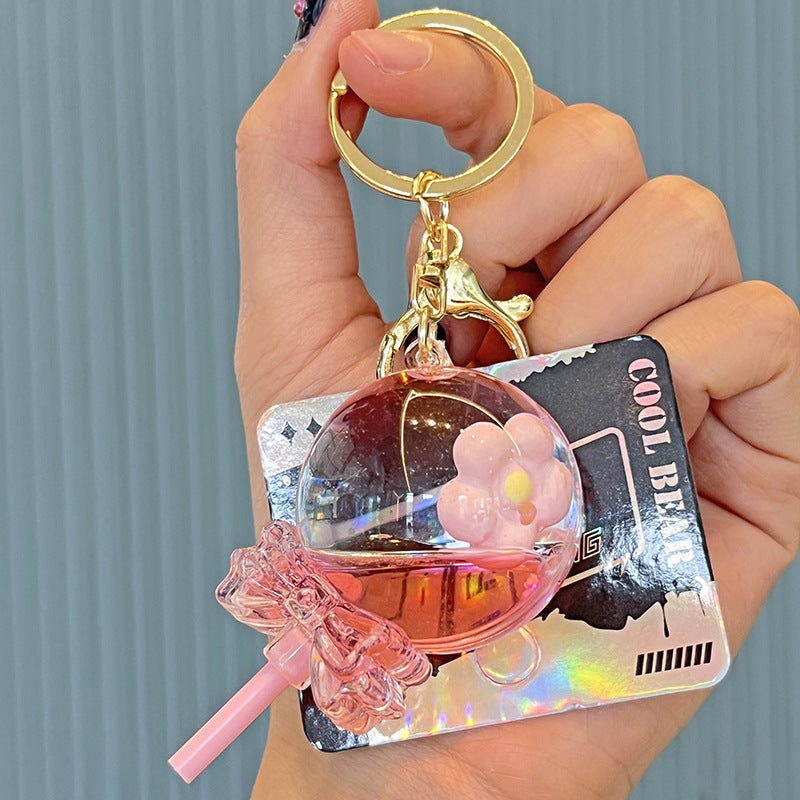 Wholesale Acrylic Flower Quicksand Bottle Key Chain