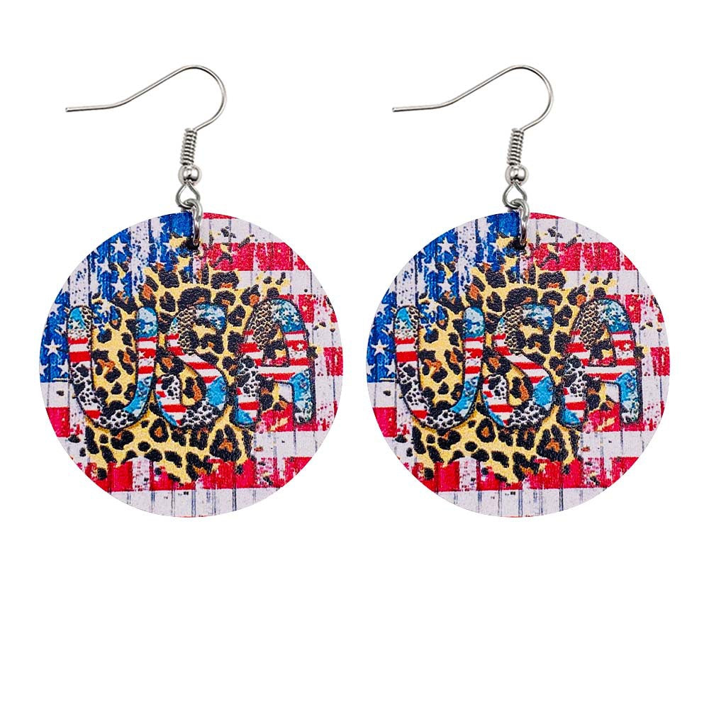 Wholesale American Independence Day Sunflower Cross Football Leather Earrings