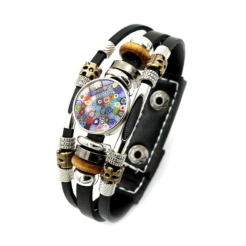 Wholesale Colorful Murano Snap Beaded Leather Bracelet