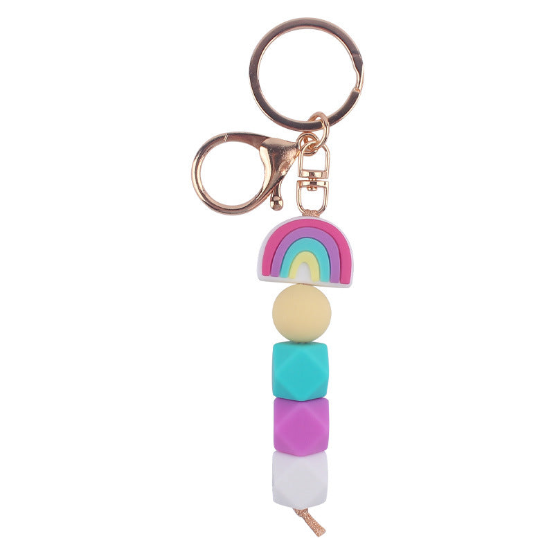Wholesale Cartoon Rainbow Silicone Handmade Beaded Keychain