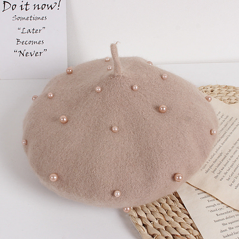 Wholesale Autumn and Winter Pearl Children's Beret Pearl Hat