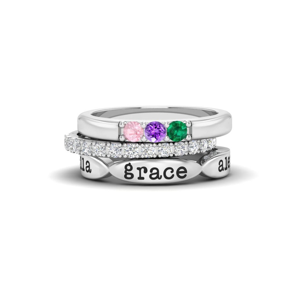 Wholesale Mother's Day 12-color birthstone three-piece stacking ring