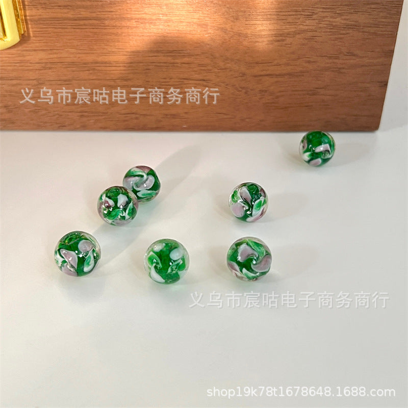 Wholesale 10pcs Glass flower plated and colored through-hole round Beads