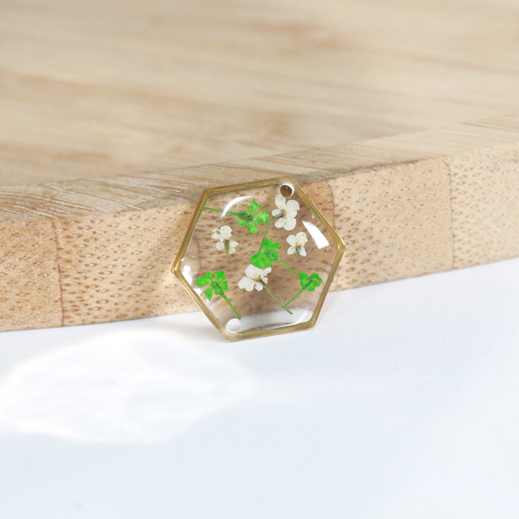 Wholesale New Hexagonal Dried Flower Bracelet Gold Silver Color Small Flower Forget-Me-Not Dried Flower Stainless Steel Chain