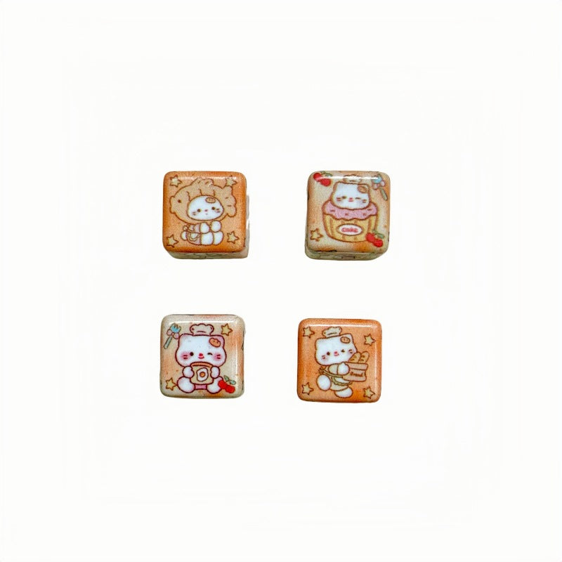 Wholesale 10pcs Bread cat print square Acrylic Beads