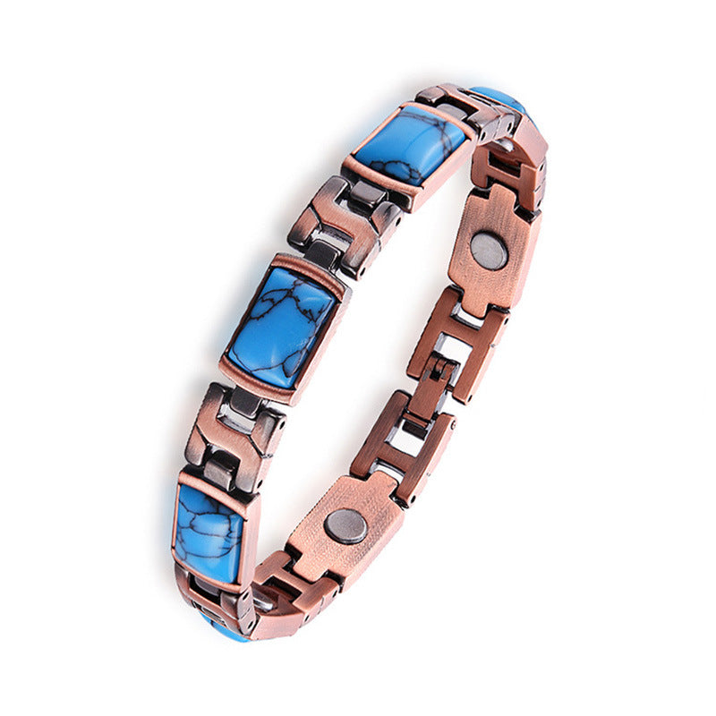 Wholesale Natural Turquoise Vintage Aged Adjustable Zinc Alloy Magnet Bracelet