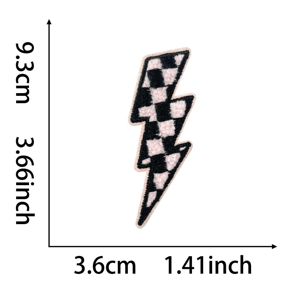 Wholesale Polyester Glitter Edge Iron On Embroidered Patch With Lightning Design For Casual Shoes And Hats