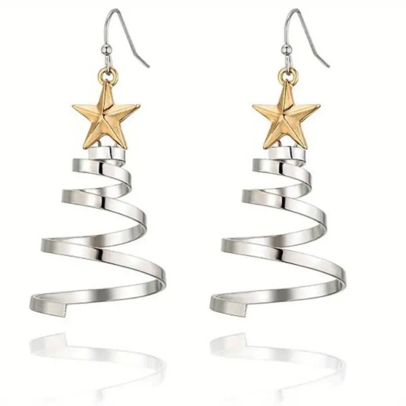 Wholesale silver Rotating Christmas Tree Earrings