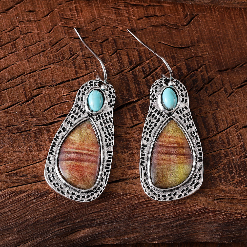 Wholesale Vintage Bohemian Quicksand Zircon Inlaid Turquoise Earrings