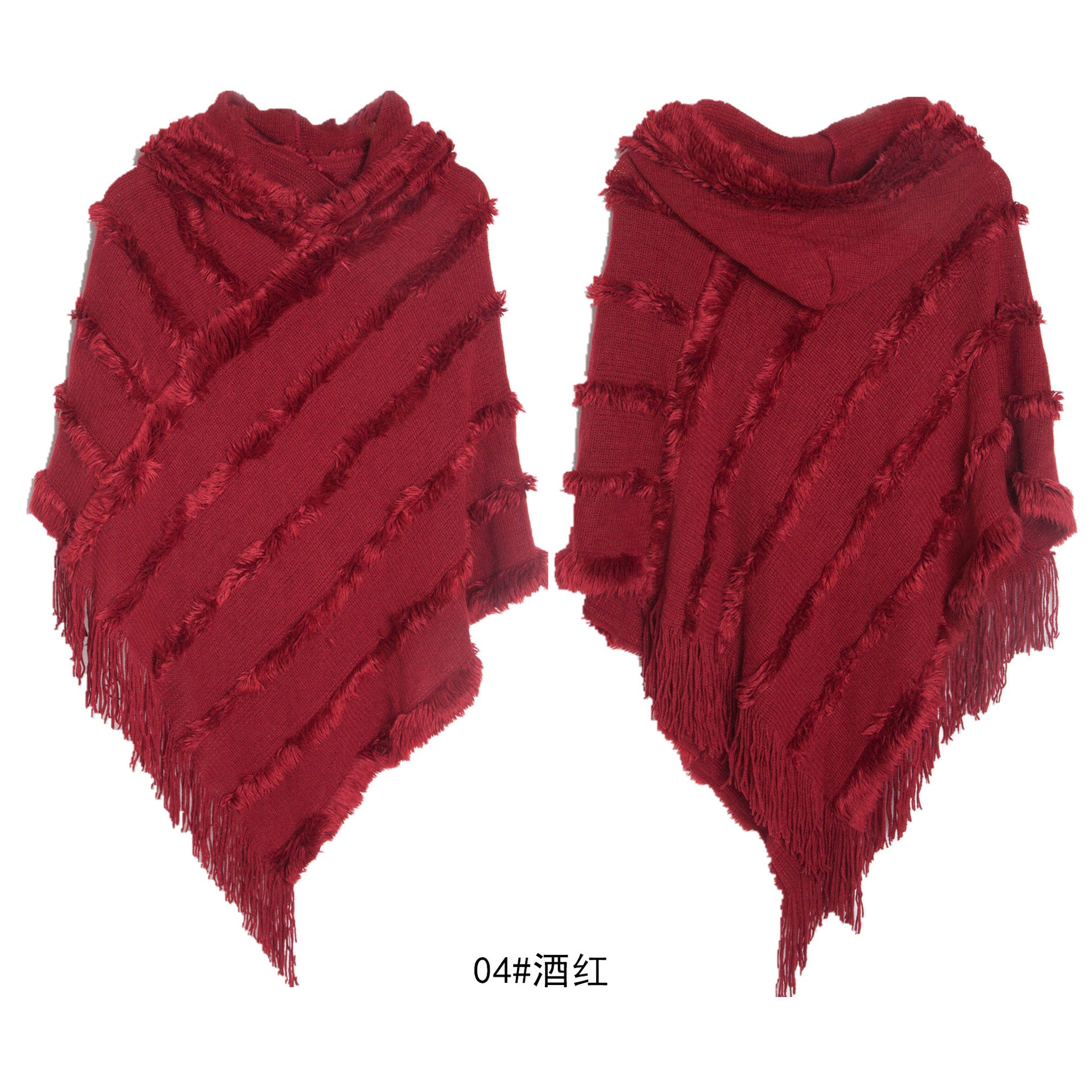 Wholesale Autumn and Winter Shawl Solid Color Hooded Knitted Pullover Cape Shawl