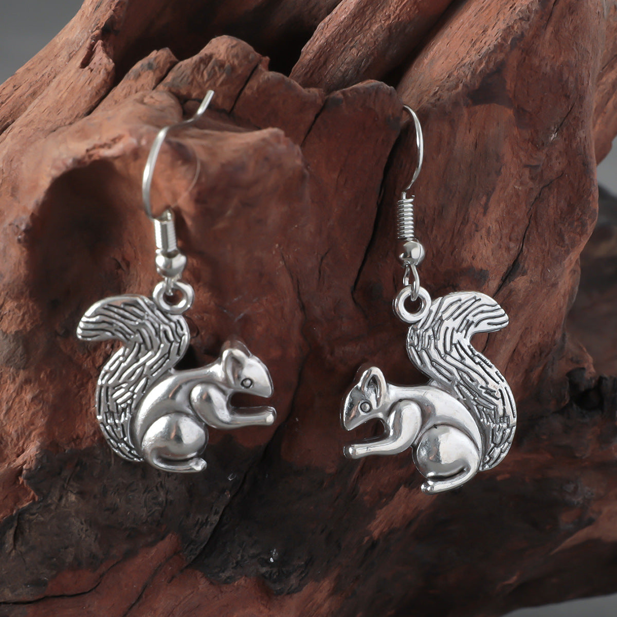 Wholesale Asymmetric Retro Silver Cute Squirrel Earrings