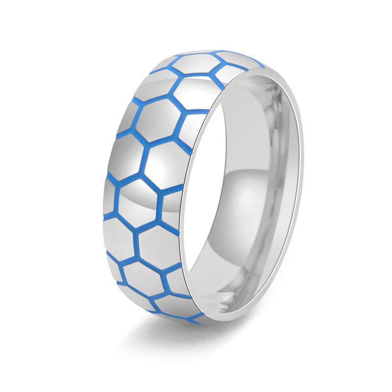 Wholesale Sports Style Luminous Football World Cup Pattern Men's Stainless Steel Rings