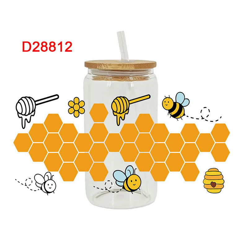Wholesale Yellow Cartoon Busy Bee 16oz Cup UV DTF Wraps