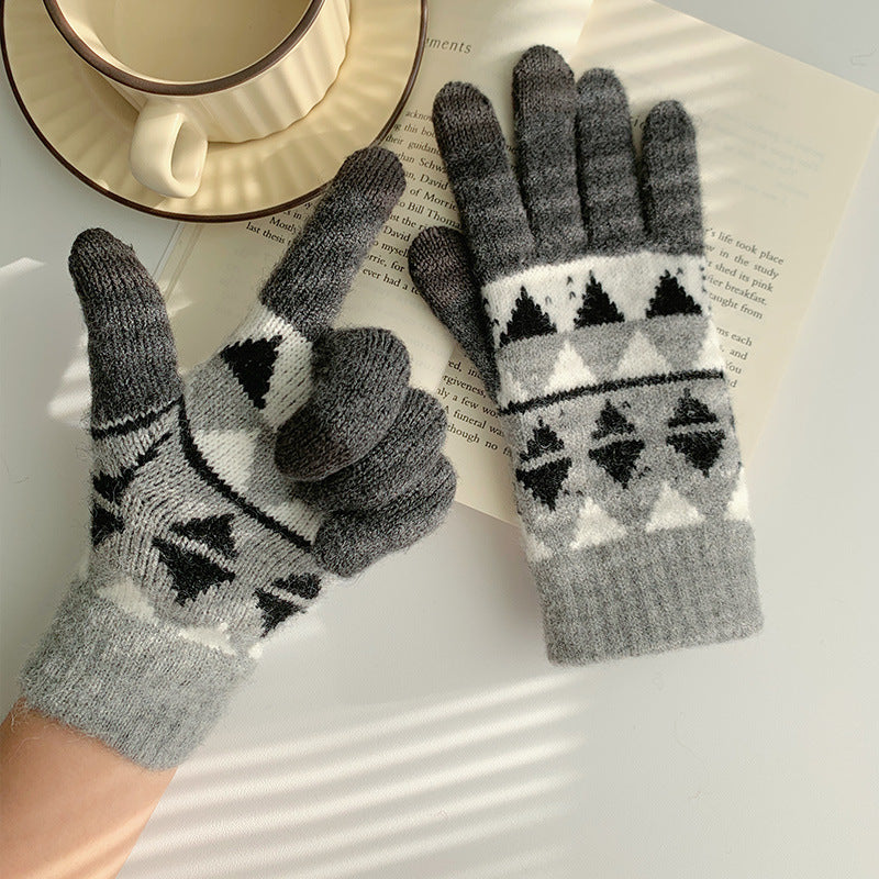 Wholesale Winter Cycling Velvet Cold-proof Thickened Checkerboard Wool Gloves