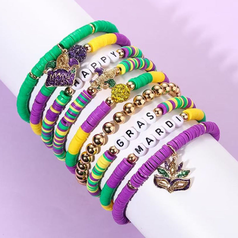 Wholesale Multi-layer Stacked Valentine's Day Bracelet suit Personalized Colorful Soft Ceramic Stummy Rope Carnival Bracelet