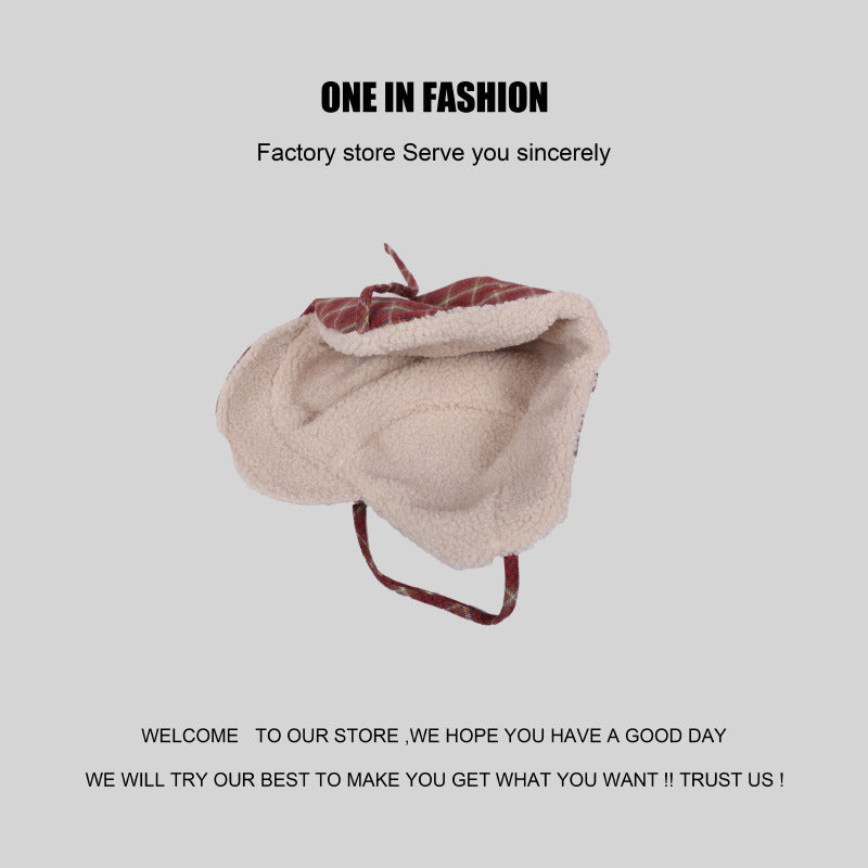 Wholesale Polyester Plaid Warm Lamb Wool Ear Protectors