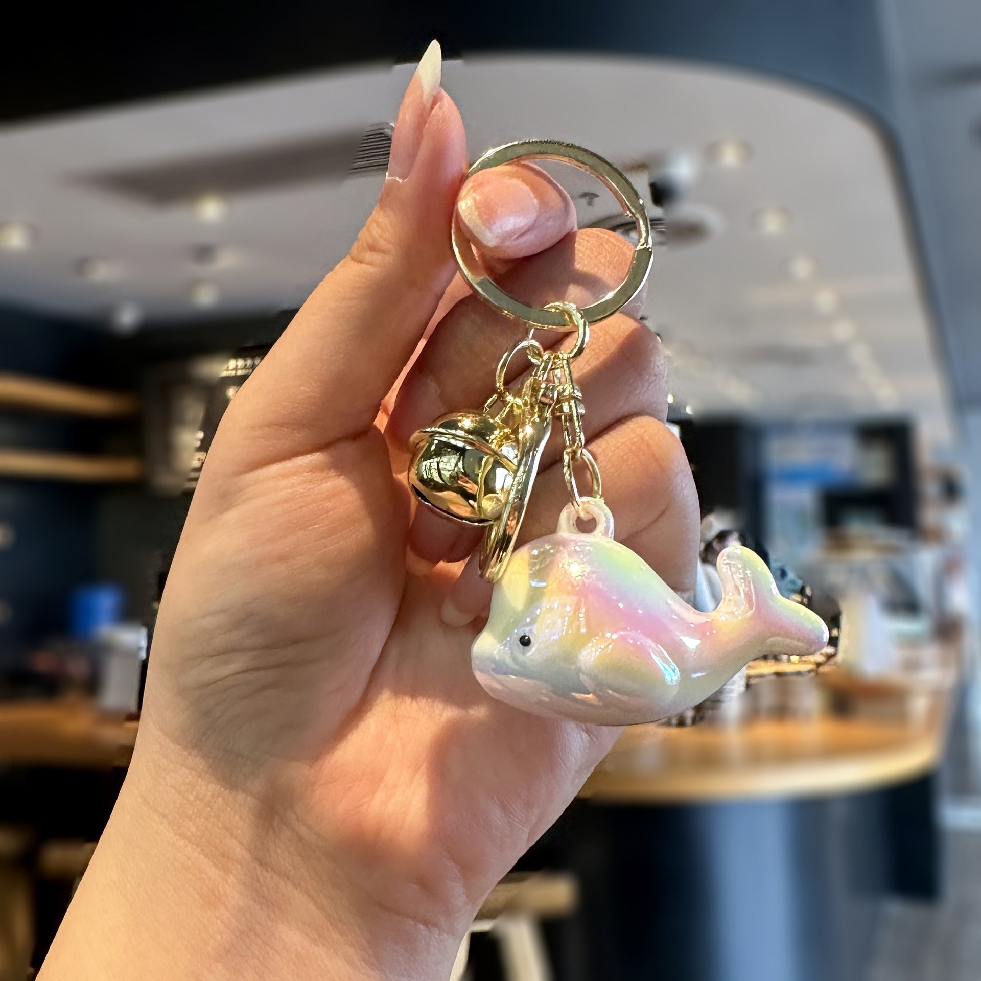 Wholesale Electroplating Colorful Dolphin Color Changing Bell Acrylic Keychain