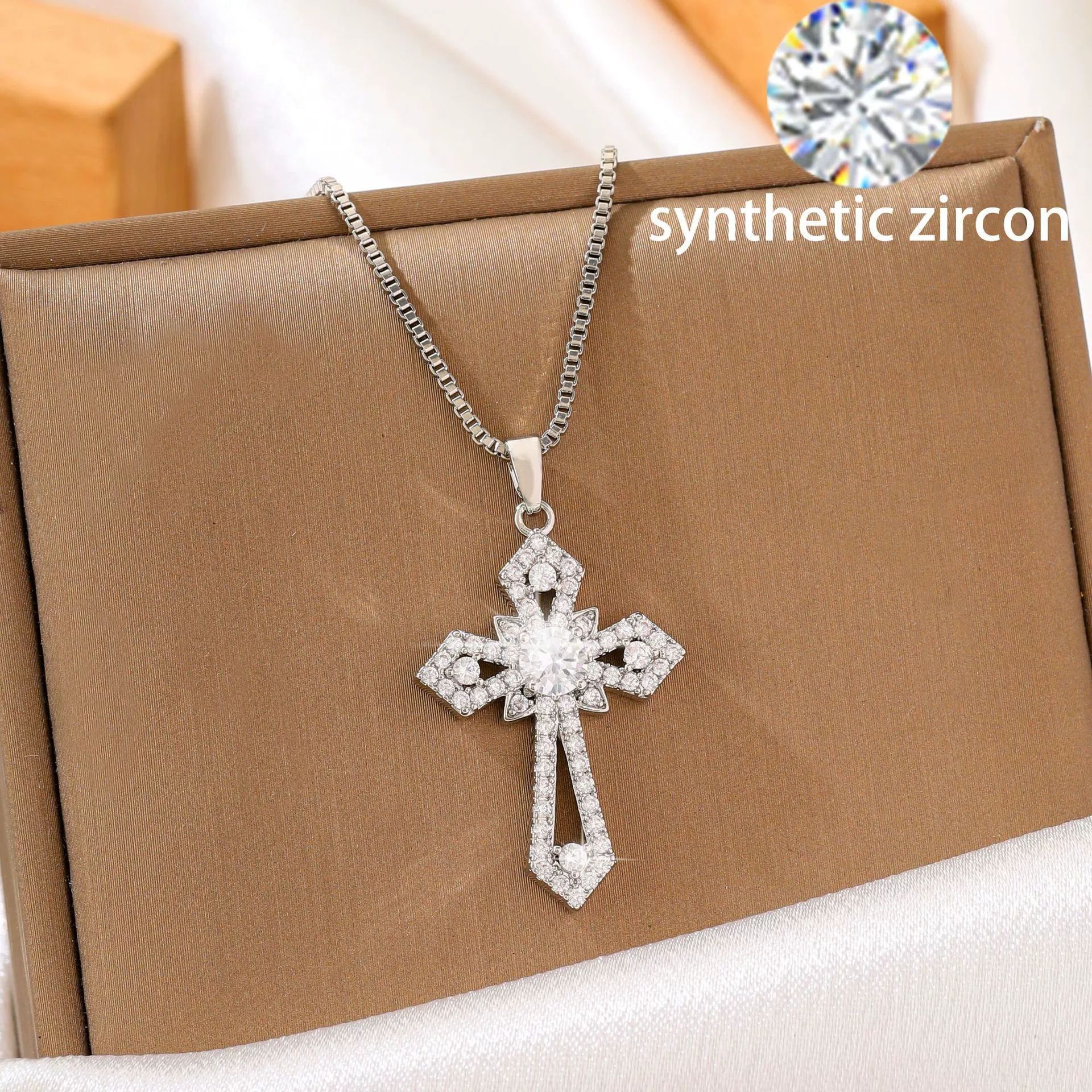 Wholesale Hip Hop Full Set Moissanite Cross Pendant Necklace Fashion Jewelry Accessory Casual Party Gift Boutique Resale