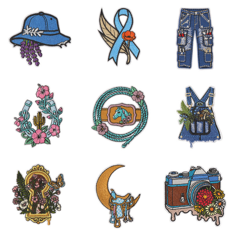 Wholesale Trendy Embroidered Patches Set Of 9 Western Coast Denim Style Self Adhesive Clothing Decor For et Hat Pants DIY Fashion Accessory