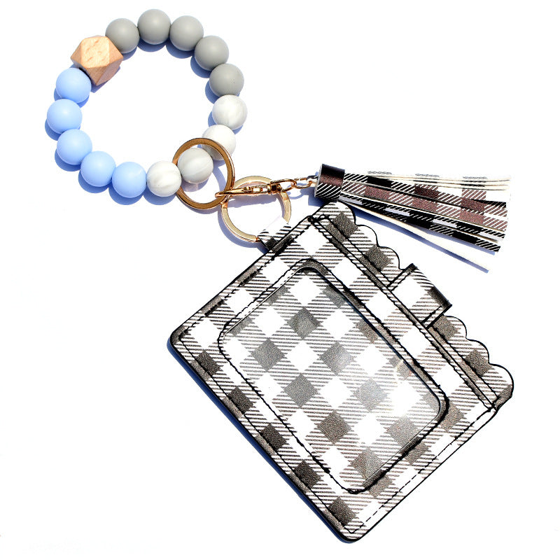 Wholesale Silicone Bead Bracelet Card Holder Tassel Wallet Keychain